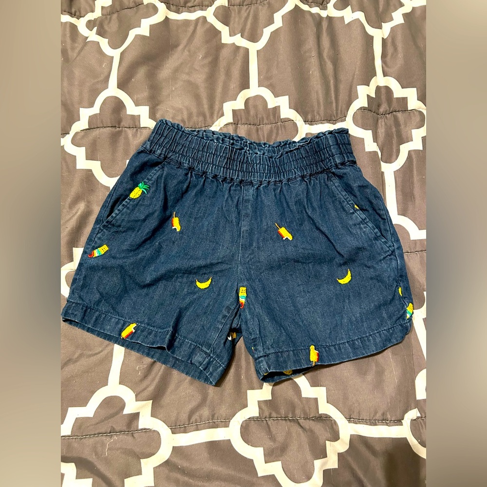 Girls Hanna Andersson Denim Shorts Embroidered Summer Size 8 130 cm EUC